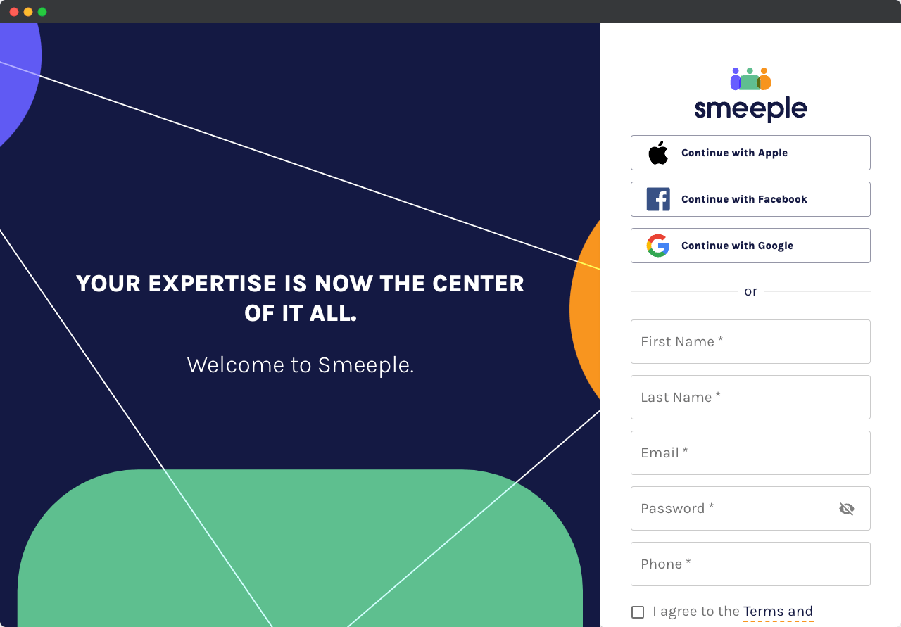 Expert signup page